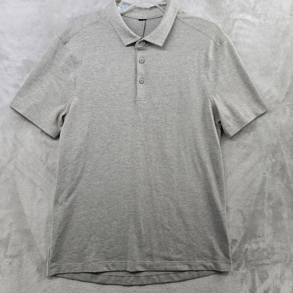 Lululemon‎ Polo Shirt Mens Medium Gray Short Sleeve Evolution Heathered Tech